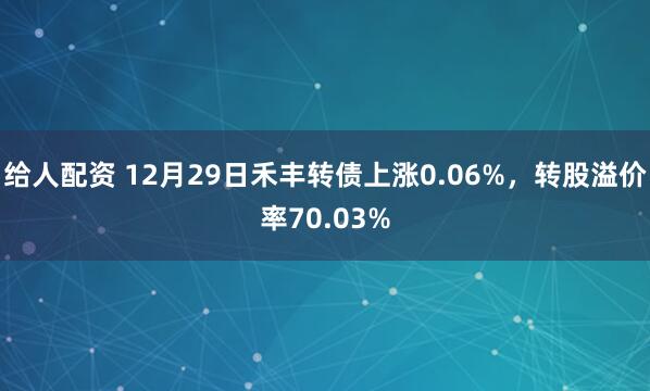 给人配资 12月29日禾丰转债上涨0.06%，转股溢价率70.03%