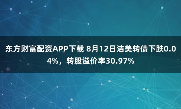 东方财富配资APP下载 8月12日洁美转债下跌0.04%，转股溢价率30.97%